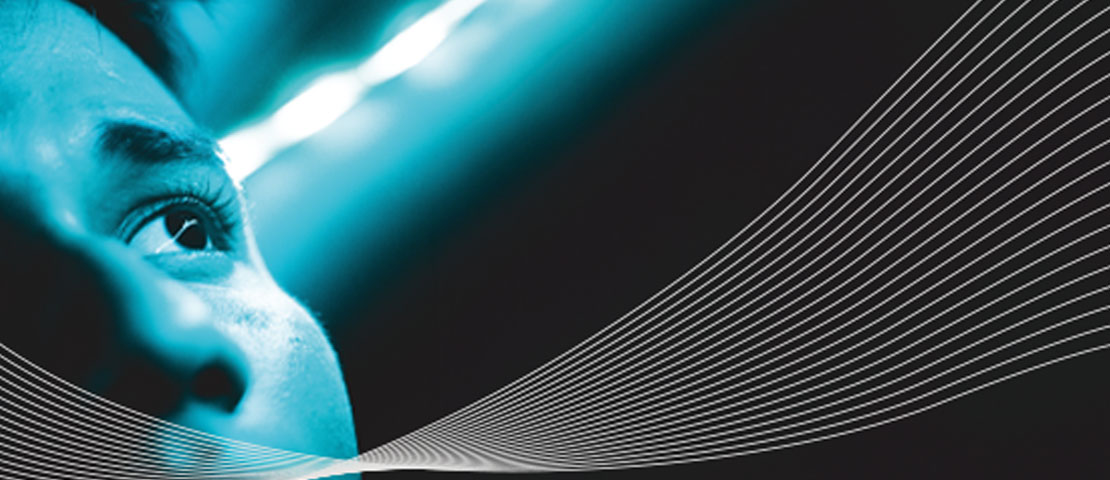 A face looking up towards a light source