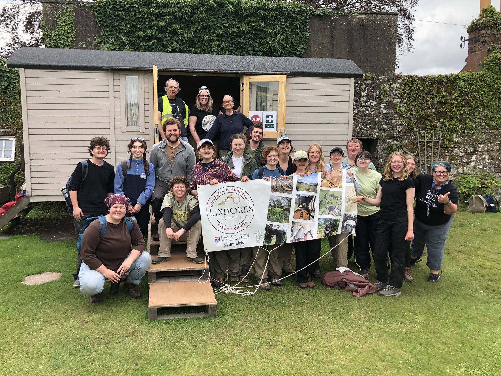 group photo of monastic scotland students at lindores abbey field site