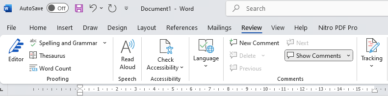 Screenshot showing how to check the accessiblity of a Word document