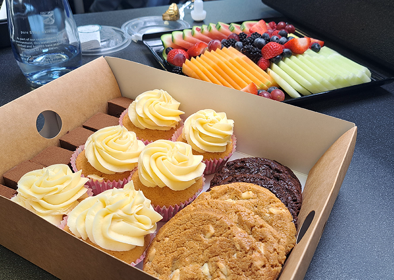 The selection of cakes, snacks and fresh fruit made available at the IFP welcome party