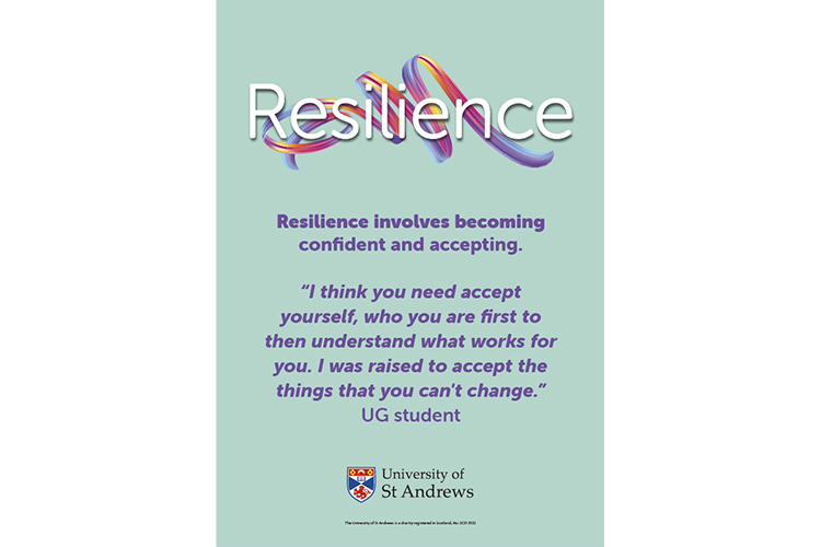 bright poster: Resilience means becoming confident and accepting.