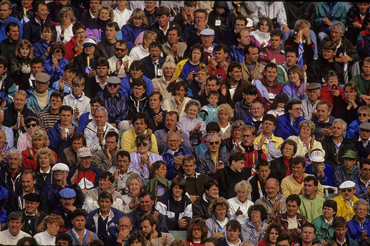 The crowd of spectators follow the action of the 1990 Dunhill British Masters Championship at Woburn. Photograph © Lawrence Levy Photographic Collection.