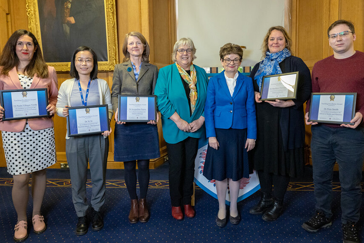 recipients of the 1413 Teaching Excellence Award shown with University of St Andrews Principal Professor Dame Sally Mapstone