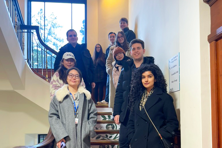 smiling students on Kirkcaldy Gallery and Museum staircase