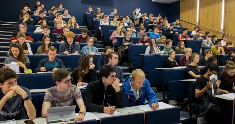 Students sitting in Lecture Theatre B.