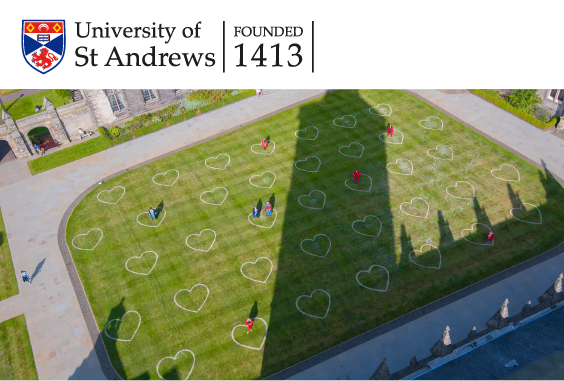 aerial view of hearts drawn on quad grass