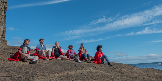 students on rock