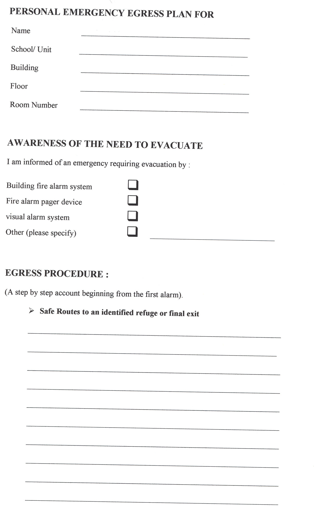 Emergency Egress Questionnaire for Disabled Staff / Students image part 5