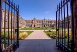 An image of St Salvator's Quad through the side gates.