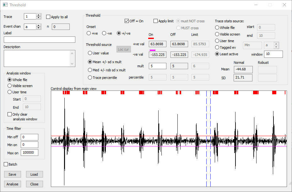 Detect events by threshold