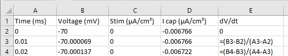 Excel derivative calculation